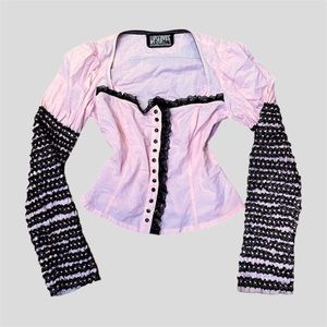 y2k lip service pink sample button up ruffle sleeve longsleeve shirt